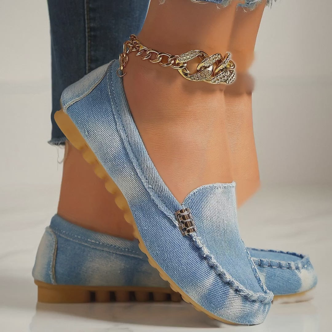 Metal snap round-toe flat women's shoes