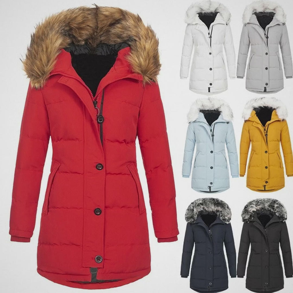 Womens Hooded Long Sleeve Warm Zipper Quilted Jacket