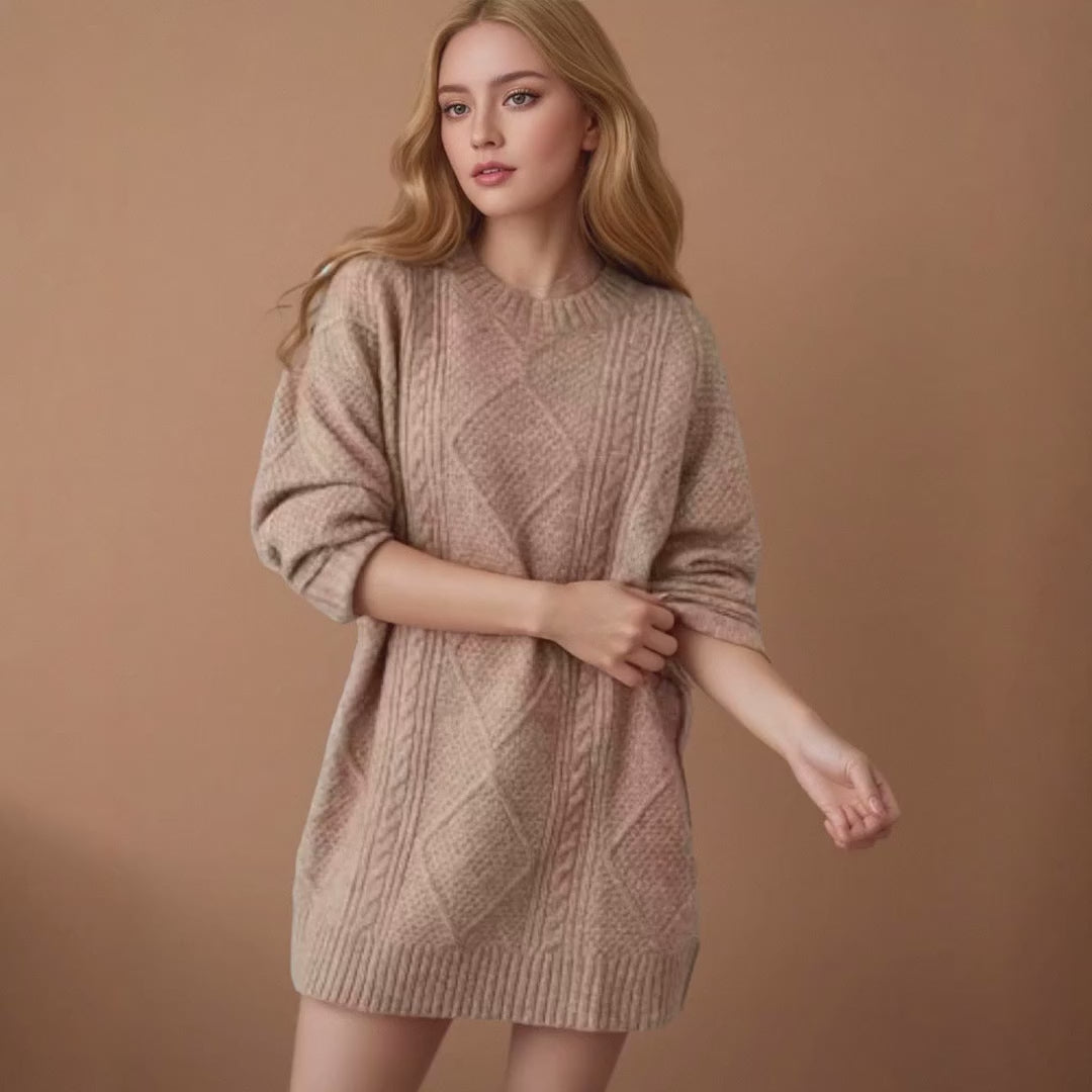 Women's Arctic Velvet Twist Pattern Mid-Length Loose Pullover Sweater