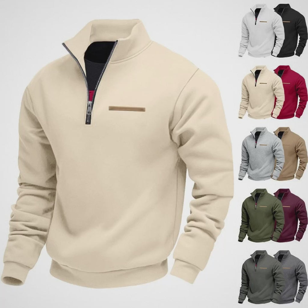 Men's Heavy Fleece Half-Zip Stand Collar Sweatshirt