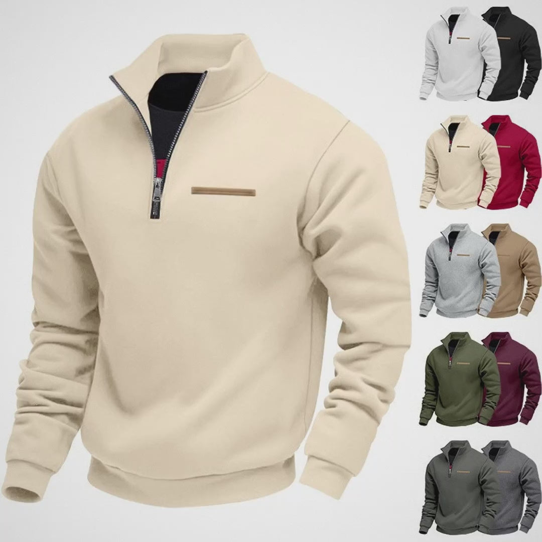 Men's Heavy Fleece Half-Zip Stand Collar Sweatshirt