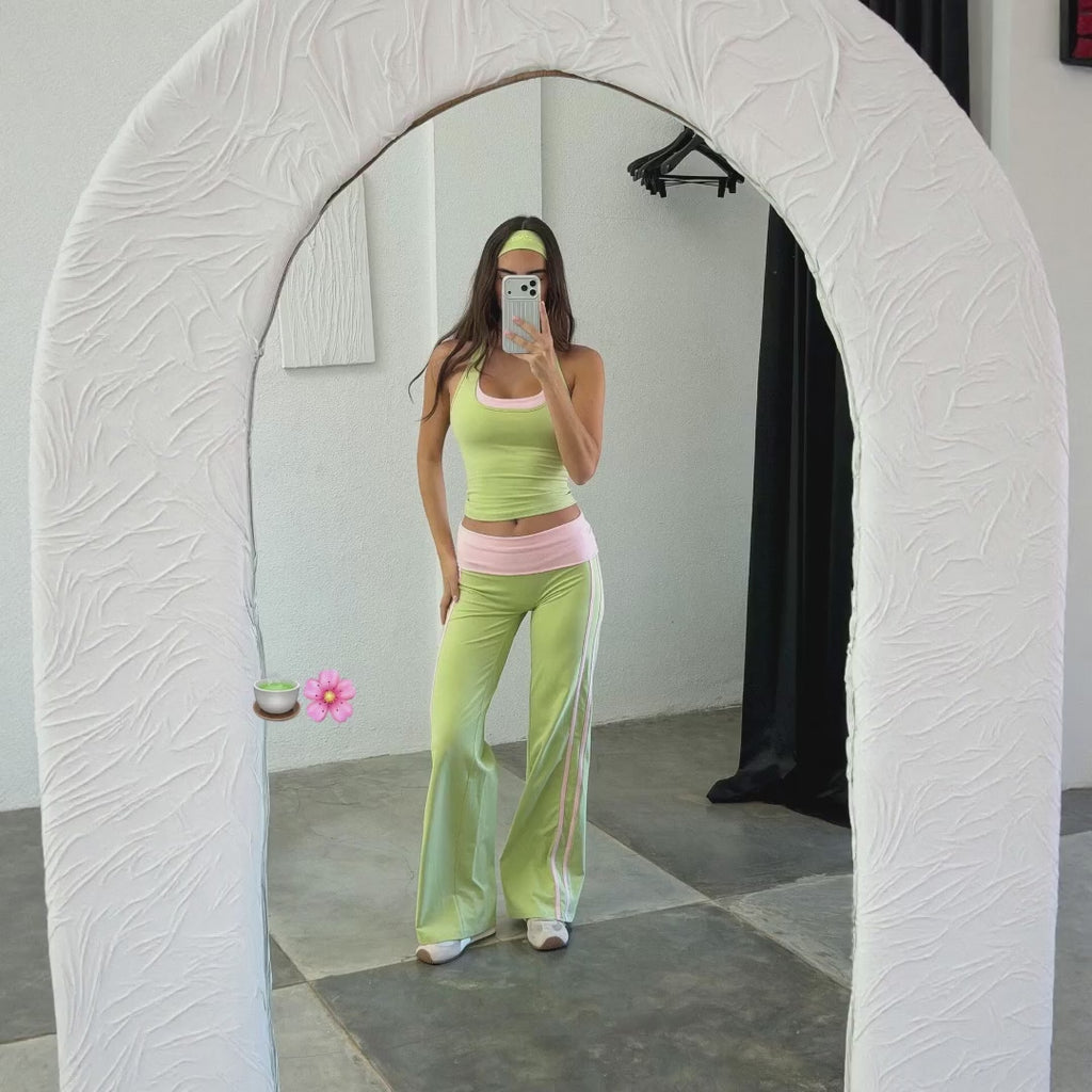 Women's Two-Piece Color-Block Halter Top and Straight-Leg Pants Set