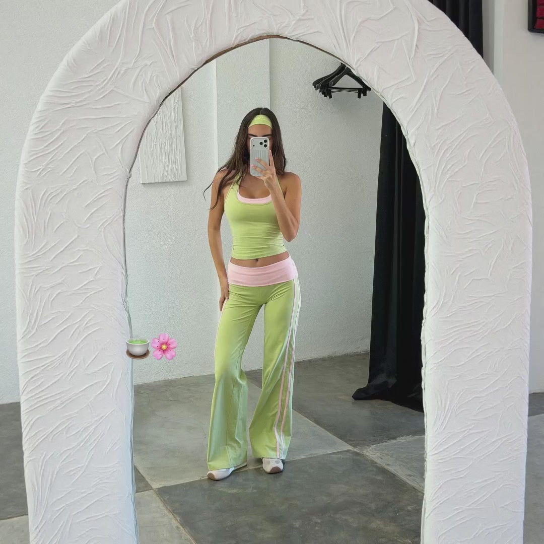 Women's Two-Piece Color-Block Halter Top and Straight-Leg Pants Set