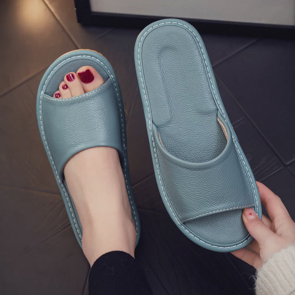 Men Women Genuine Leather Household Non-Slip Summer Breathable Slippers