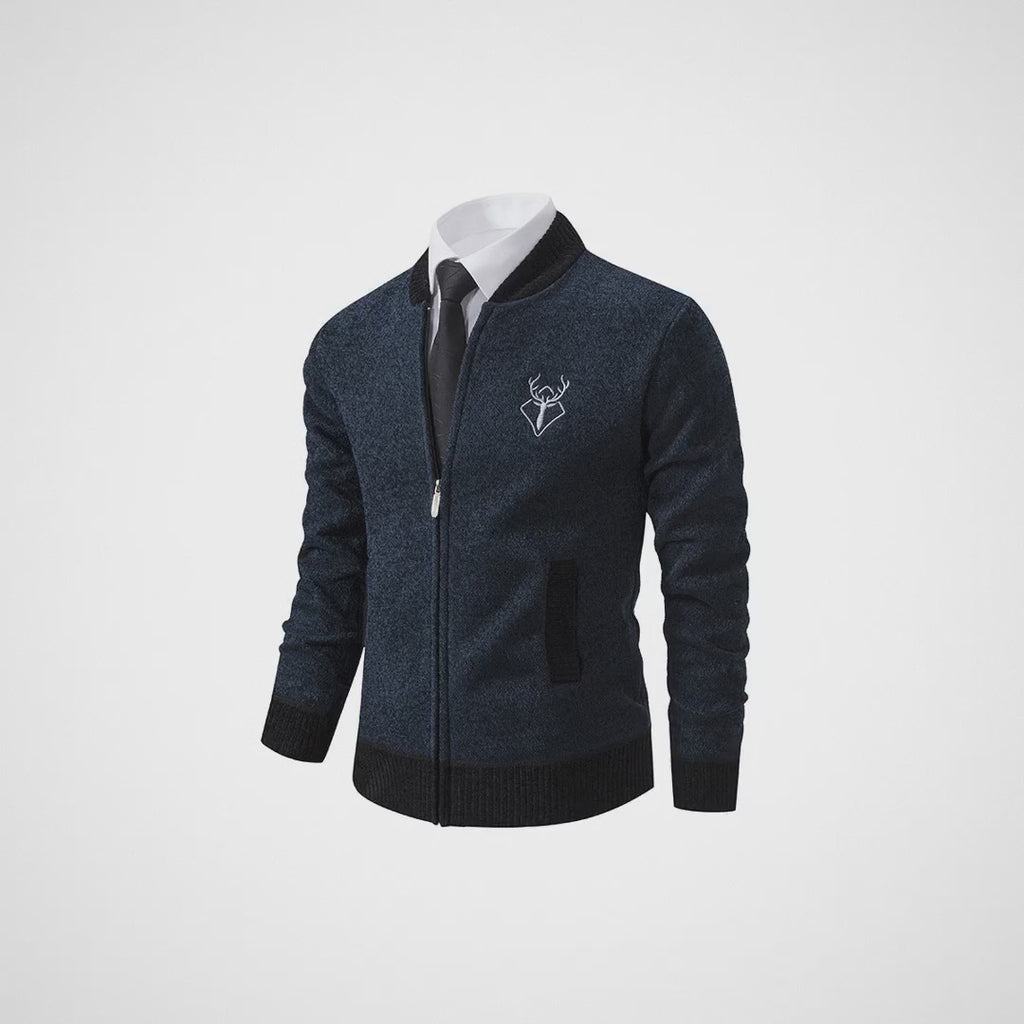 Men's Autumn Winter Thick Velvet Lined Knitted Cardigan Sweater