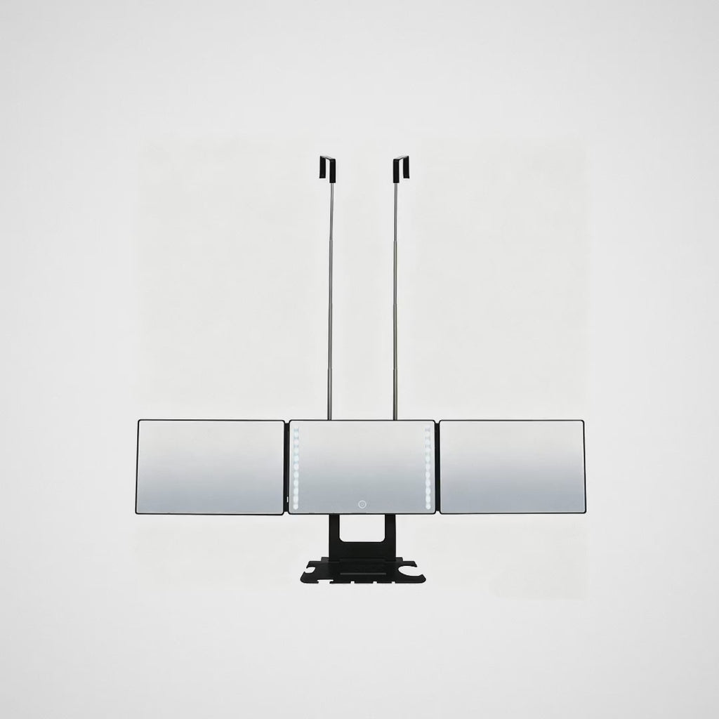 Tri-Fold Tabletop Mirror with Storage Tray Adjustable Lighted Makeup Vanity Mirror