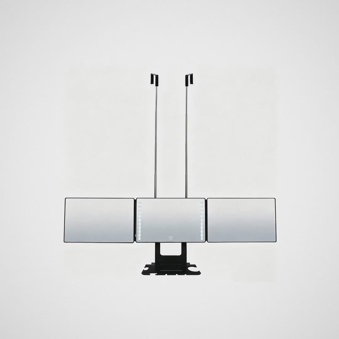 Tri-Fold Tabletop Mirror with Storage Tray Adjustable Lighted Makeup Vanity Mirror