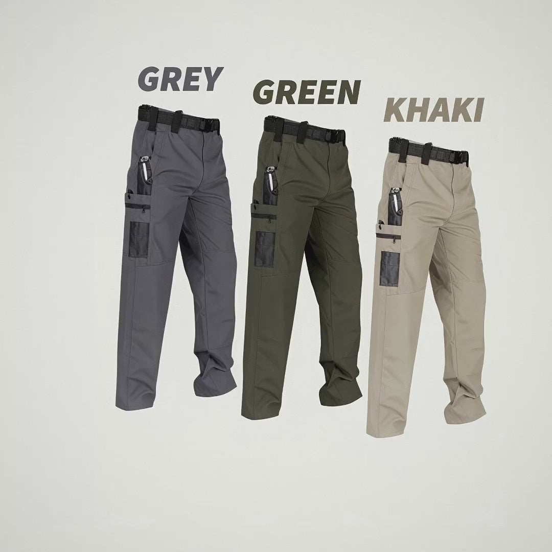 Men's Quick-Dry Tactical Cargo Pants Multi-Pocket Summer Casual Trousers 100% Polyester