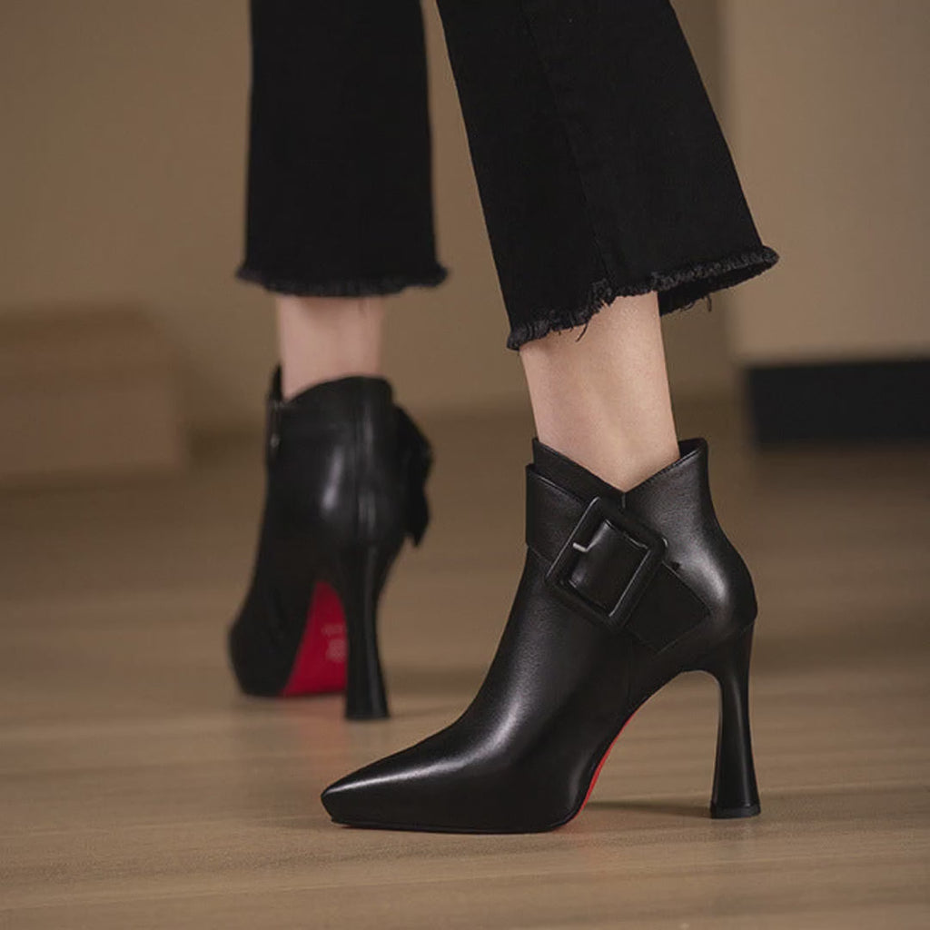 Women's PU Leather Thick Heel Platform Mini Boots with Side Zipper