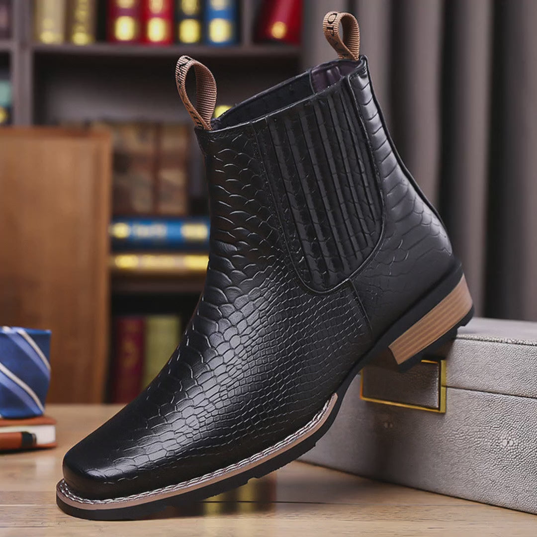 Retro Crocodile Texture Men's Chelsea Boots