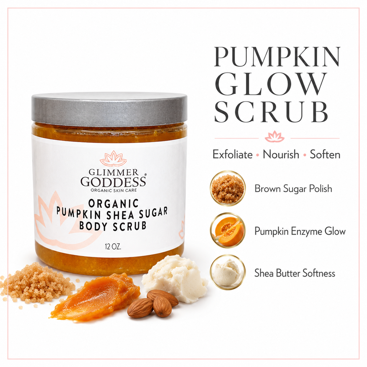 Organic Pumpkin Shea Sugar Body Scrub – Fall Scented Exfoliator DC-Glimmer Goddess®