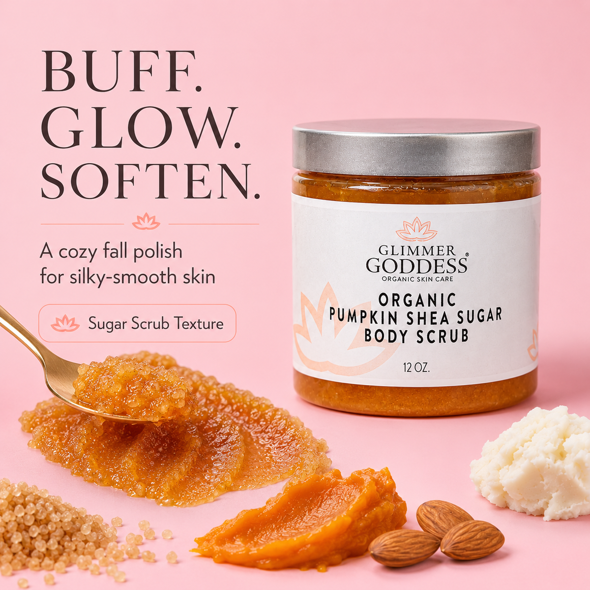 Organic Pumpkin Shea Sugar Body Scrub – Fall Scented Exfoliator DC-Glimmer Goddess®