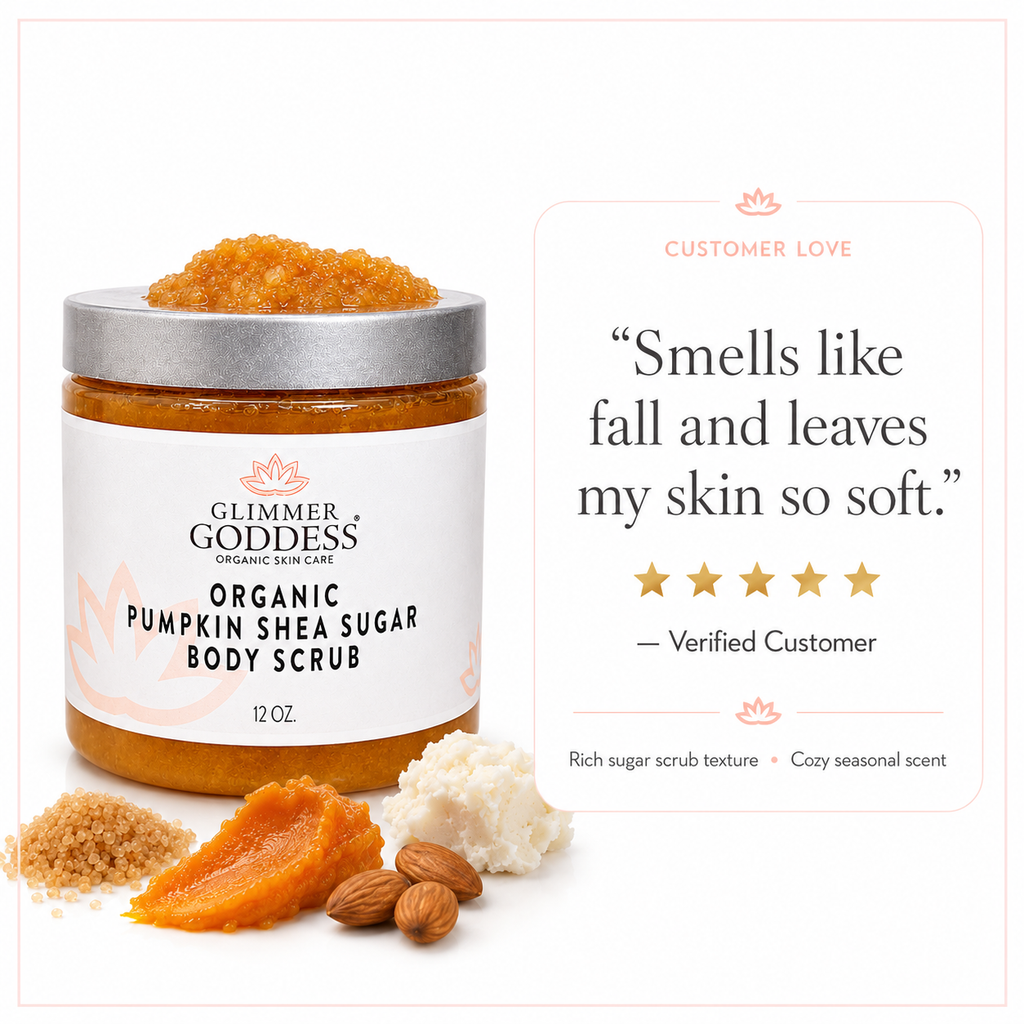 Organic Pumpkin Shea Sugar Body Scrub – Fall Scented Exfoliator DC-Glimmer Goddess®