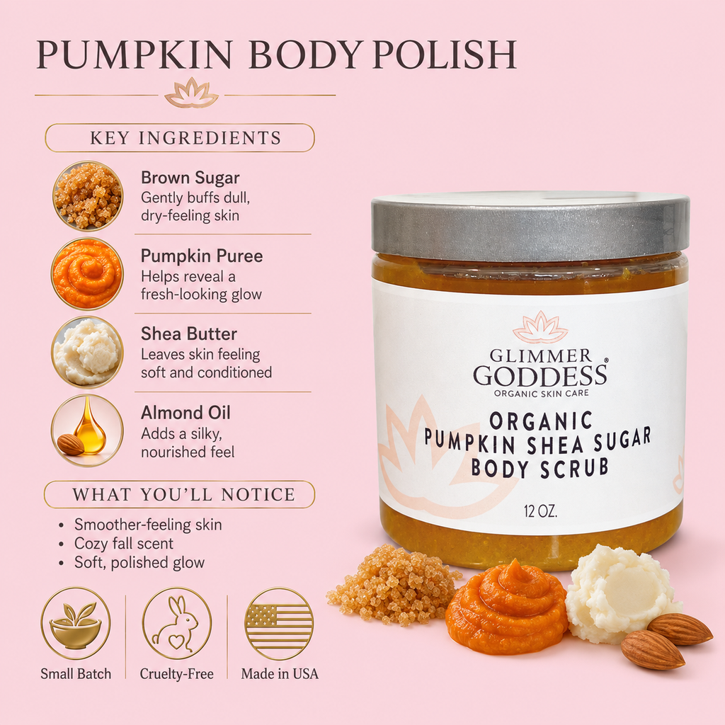 Organic Pumpkin Shea Sugar Body Scrub – Fall Scented Exfoliator DC-Glimmer Goddess®
