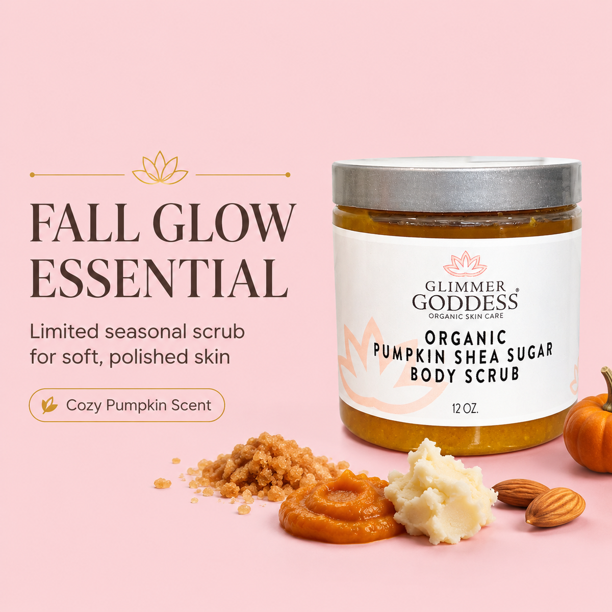 Organic Pumpkin Shea Sugar Body Scrub – Fall Scented Exfoliator DC-Glimmer Goddess®