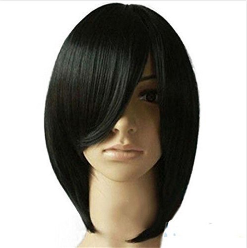 Short Straight Bobo Wig with Oblique Bangs Fluffy Synthetic Full Headgear Hair teemdrop