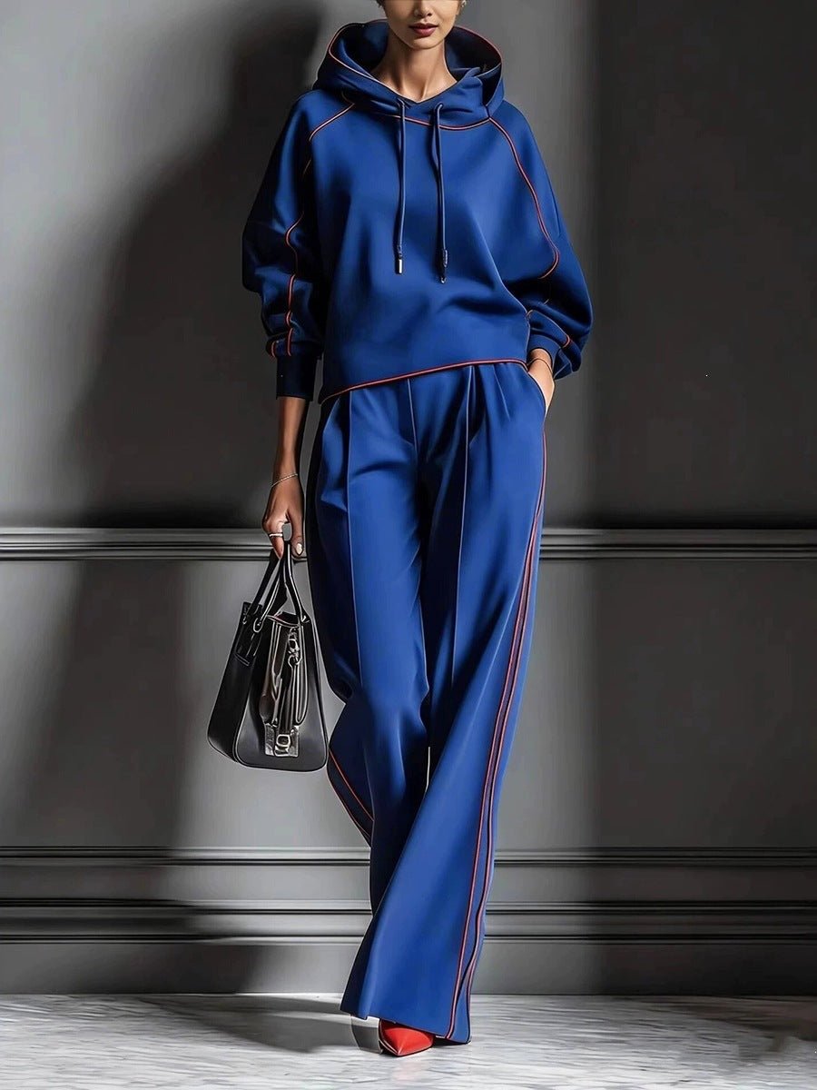 Women's Casual Color Block Hooded Sweatshirt and Pants Two-Piece Set teemdrop