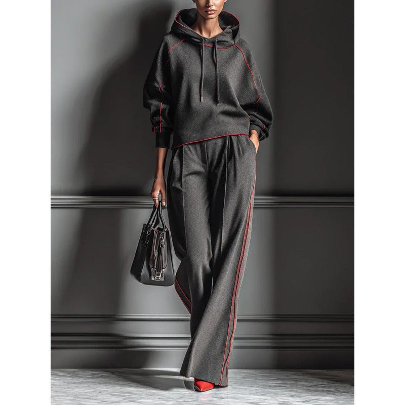 Women's Casual Color Block Hooded Sweatshirt and Pants Two-Piece Set teemdrop