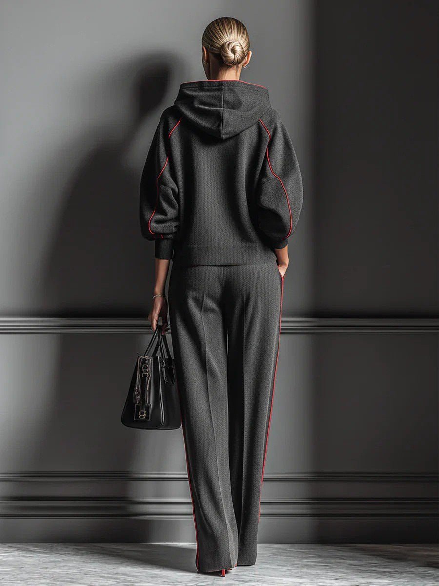Women's Casual Color Block Hooded Sweatshirt and Pants Two-Piece Set teemdrop