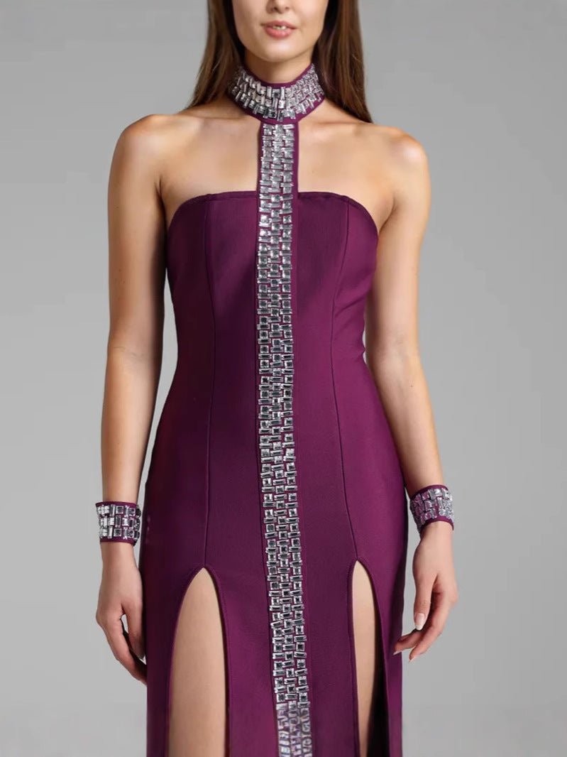 Women's Halter Neck High Slit Bandage Dress teemdrop