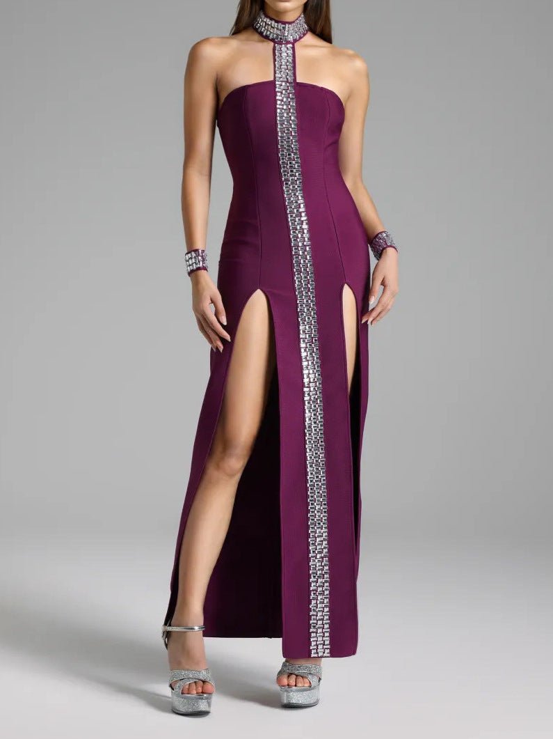 Women's Halter Neck High Slit Bandage Dress teemdrop